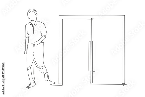 Crowds rushing in at opening concept one-line drawing