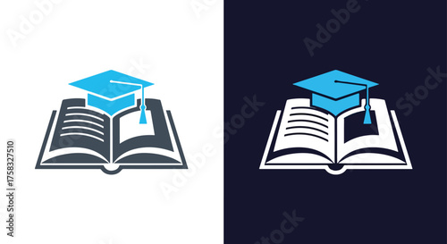 Open book with graduation cap icon set for education and learning concepts -  Glyph solid icon - Editable modern style icon.