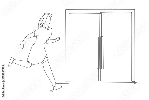 Crowds rushing in at opening concept one-line drawing