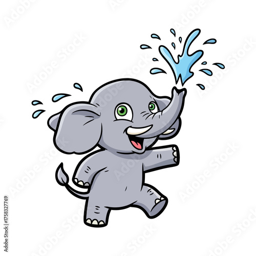 Expressive and spirited elephant calf character with a friendly look in a modern graffiti illustration style