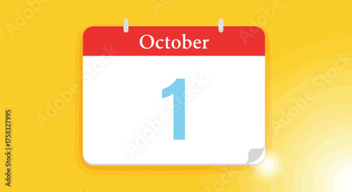Illustration of a calendar page showing october 1st on a yellow background