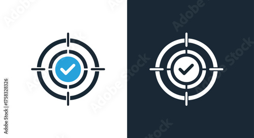 Target icon with checkmark signifying success and accuracy in web design and business -  Glyph solid icon - Editable modern style icon.