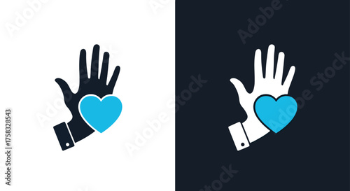 Hand holding blue heart icon set for charity and care concepts -  Glyph solid icon - Editable modern style icon.
