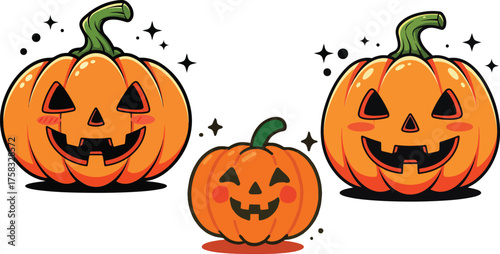 Smiling carved Halloween pumpkin cartoon cute jack-o lantern vector illustration. eps
