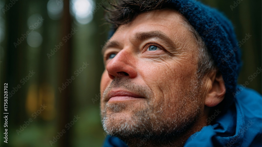 Fototapeta premium Man hiking in forest.