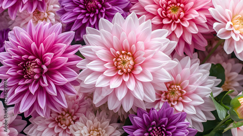 Close-up of Colorful Dahlia Bouquet Texture,  Beautiful pink dahlia flowers in full bloom.