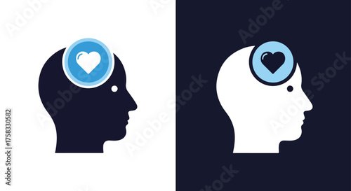 Icon representing mental well-being heart symbol inside human head silhouette positive emotions -  Glyph solid icon - Editable modern style icon.
