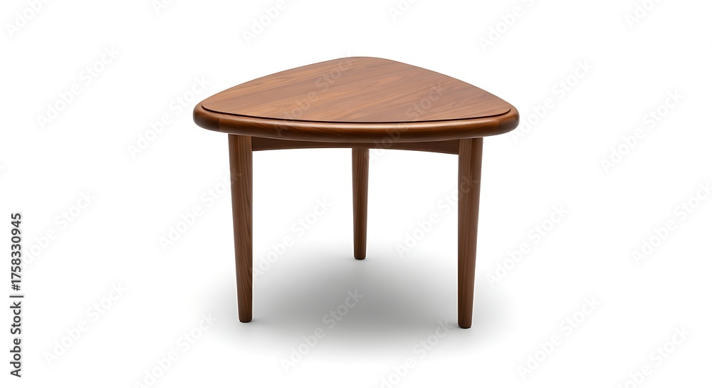 Fototapeta premium Chic Mid-Century Teak Triangular Side Table, Clean White Background.