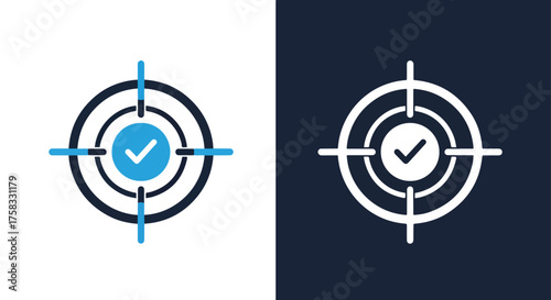 Two target icons with checkmark success achievement goal completion accurate shot strategy -  Glyph solid icon - Editable modern style icon.