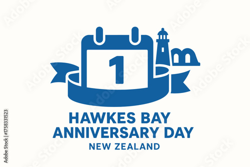 hawkes bay anniversary day new zealand regional celebration design showing stylized calendar ribbon and local landmarks representing community pride and heritage on clean minimal layout