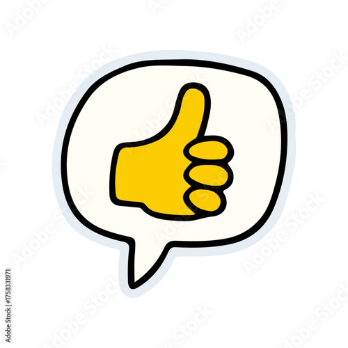 Thumbs Up Sticker in Speech Bubble with Cartoon Style