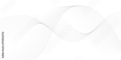 Abstract black smooth wave on a white background. Dynamic sound wave. Design element. Vector illustration. Undulate Grey Wave Swirl, frequency sound wave, twisted curve lines with blend effect.	