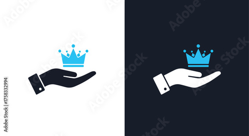 Hand holding royal crown icon set for web design and user interface elements -  Glyph solid icon - Editable modern style icon.