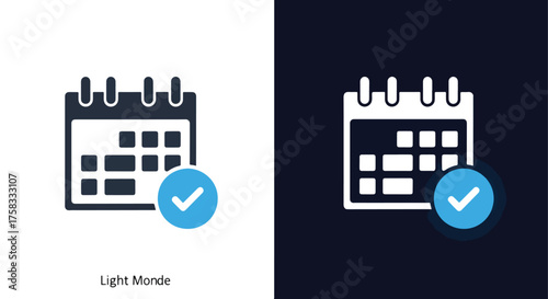 Calendar icon with checkmark for scheduling events and tasks across platforms -  Glyph solid icon - Editable modern style icon.