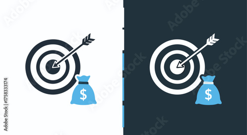 Target icon with arrow and money bag success goal achievement business finance icon -  Glyph solid icon - Editable modern style icon.