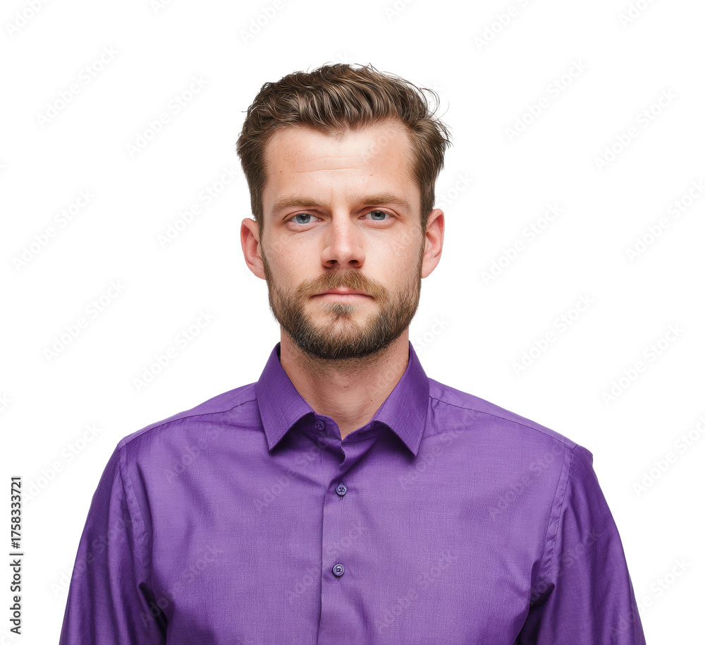 Obraz premium Professional portrait of man in purple shirt environment isolated on transparent background