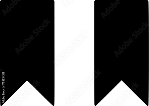 Bookmark ribbon flat icon showing two black bookmarks for a website, app or presentation.