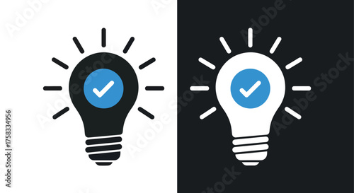 Creative idea light bulb icon set with check mark for innovation and success -  Glyph solid icon - Editable modern style icon.