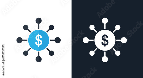 Financial network connection dollar symbol icon set for business and finance -  Glyph solid icon - Editable modern style icon.