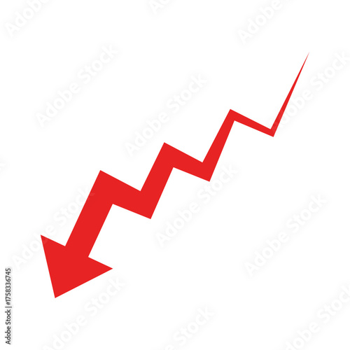 Downward trend arrow icon representing decline, loss, and decrease, suitable for business, finance, market analysis, negative growth, and financial reporting design projects