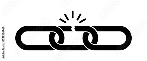 Broken chain link icon representing disconnection, failure, and broken relationship, suitable for error messages, failure reports, system interruptions, and business breakdowns