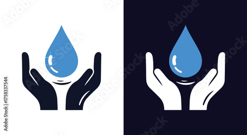 Hands gently holding blue water droplet icon set saving water concept -  Glyph solid icon - Editable modern style icon.