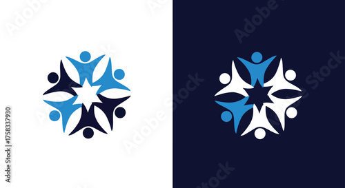 Abstract human figures forming a starburst pattern diverse unity teamwork symbol -  Glyph solid icon - Editable modern style icon.