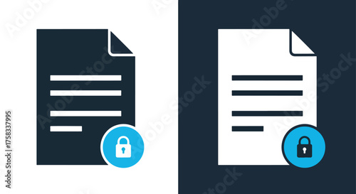 Secure document icon set for web and apps data protection privacy security lock -  Glyph solid icon - Editable modern style icon.