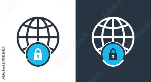 Secure global internet access icon set cybersecurity network safety protection symbols -  Glyph solid icon - Editable modern style icon.