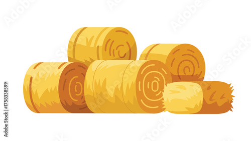 Pile of round hay bales on a white background