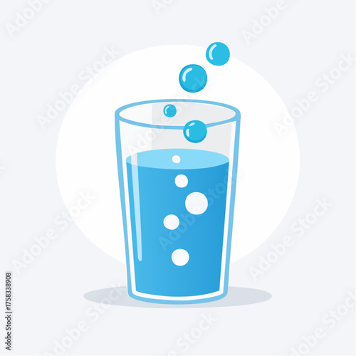 A refreshing glass of water illustration with bubbles and light blue tones