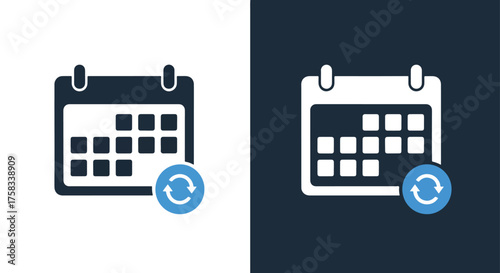 Calendar icon set with refresh symbol for web and app design projects -  Glyph solid icon - Editable modern style icon.