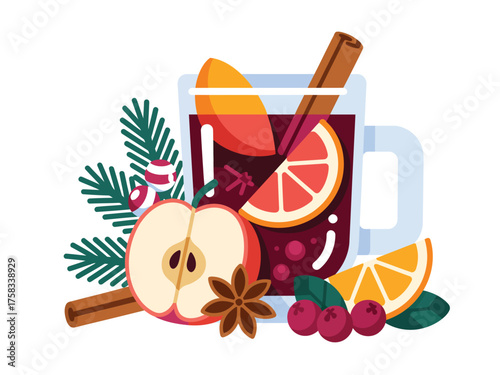 Cozy winter mulled wine with spices and fruit