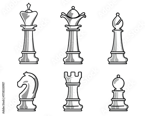 chess piece set design, elegant style, editable vector.	