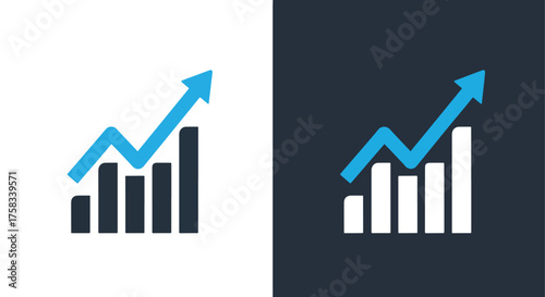 Growth chart icon set with blue upward arrow and bars for business analytics -  Glyph solid icon - Editable modern style icon.