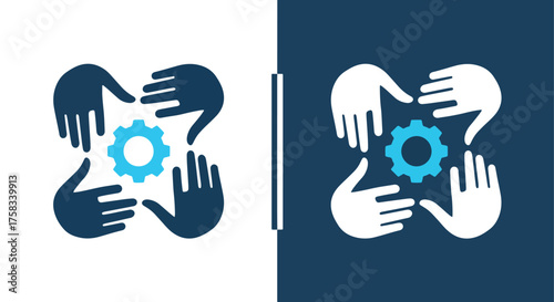 Teamwork hands forming gear symbol abstract business collaboration concept graphic -  Glyph solid icon - Editable modern style icon.