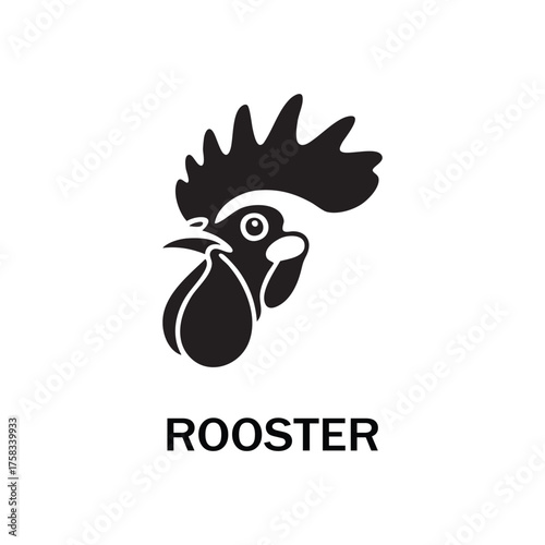 Modern Rooster Head Silhouette Logo Design with Text on White Background