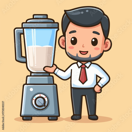 Cartoon illustration of a man mixing fruit