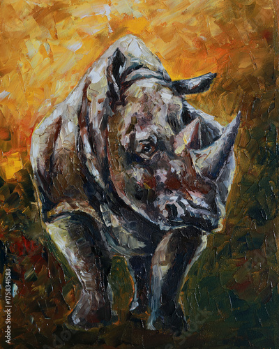 Rhino Portrait – Powerful Wildlife Oil Painting