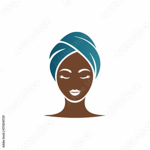 Elegant silhouette illustration of a woman with a head towel for beauty and wellness