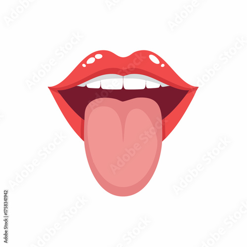 Expressive mouth illustration with vibrant red lips and protruding tongue design