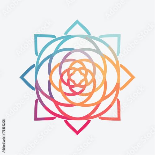 Geometric Floral Design: Modern Abstract Flower Icon with Vibrant Gradient Colors