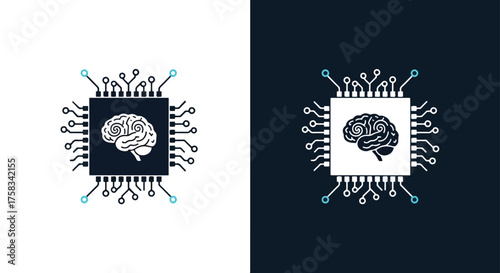 Ai brain chip icon set for digital technology and artificial intelligence concepts -  Glyph solid icon - Editable modern style icon.