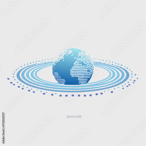 Global digital connectivity concept with dotted world map and circular orbit