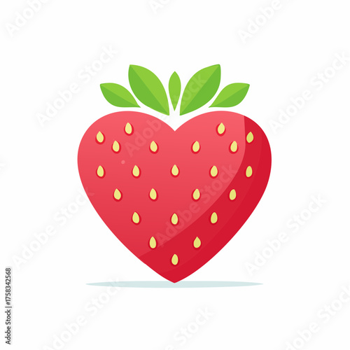 Heart-shaped strawberry illustration with green leaves for valentine's day concept