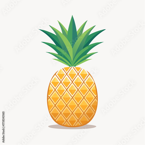 Illustration of a single pineapple with green leaves on a plain background design