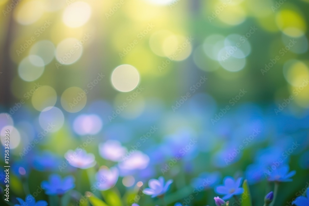 Obraz premium Soft blue and green abstract spring blur with bokeh lights, graphic, abstract, overlay