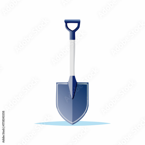 Illustration of blue shovel with handle, digging tool for agriculture work