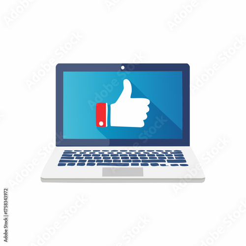 Laptop display showing thumbs up gesture symbolizing approval or positive feedback