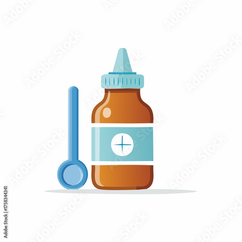 Medicine bottle with a dropper and spoon illustration for health care concept